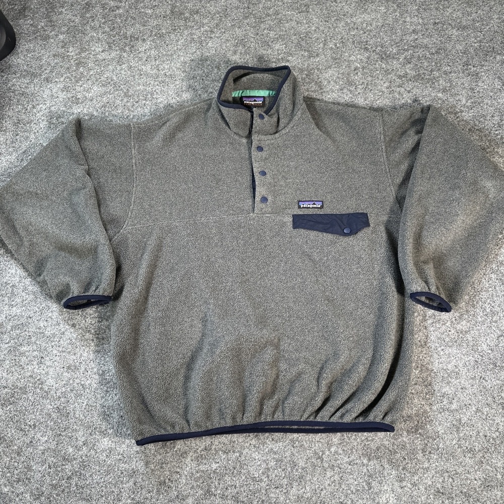 Patagonia Synchilla Snap-T Fleece Pullover Gray Blue Trim Mens Size M